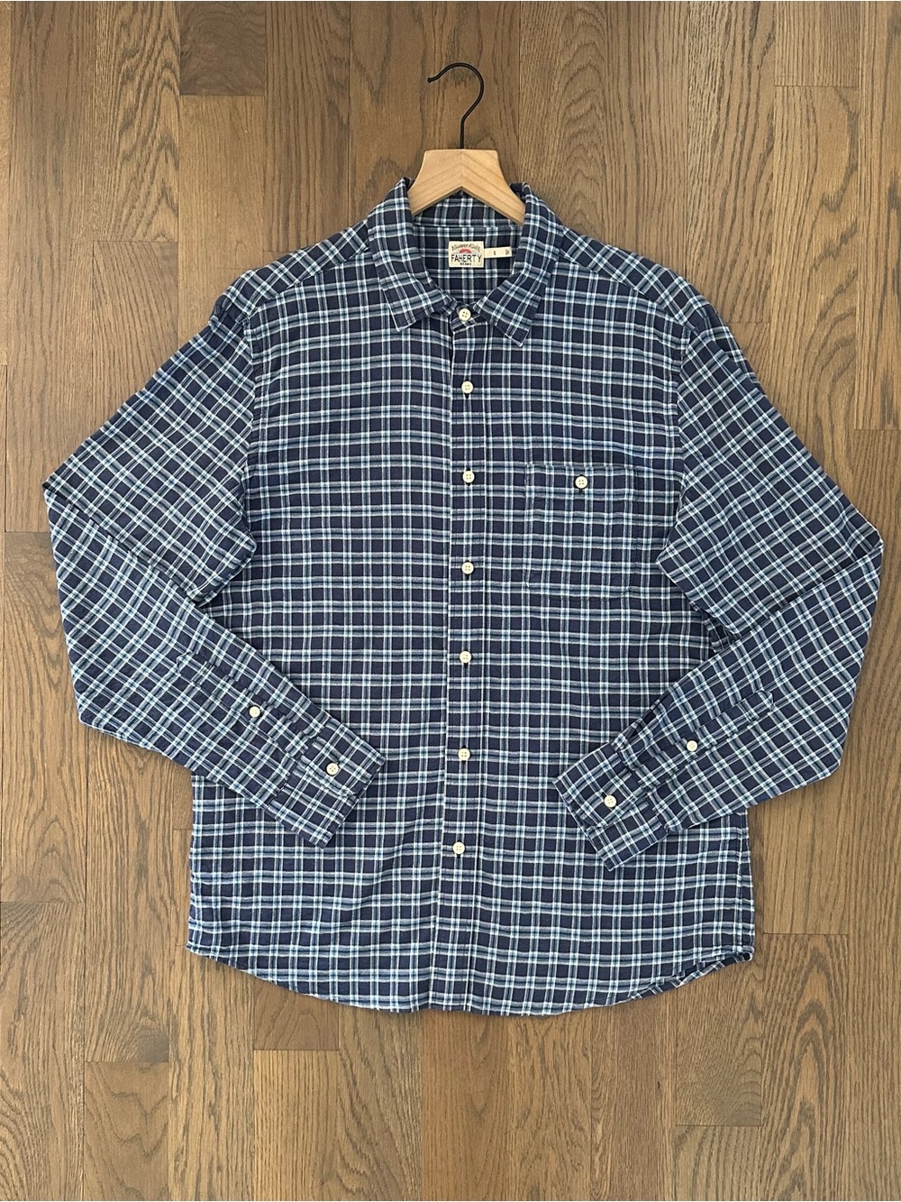 Faherty Men's Tropical Plaid Collared Button Front Cotton Shirt Blue Plaid Large